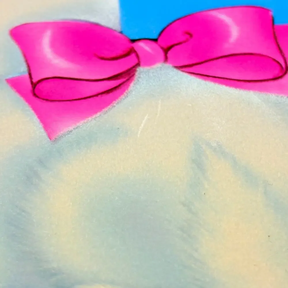 1970’s Norcross Flocked Greeting Card Cat Kitten How Are You? Snowball Unused